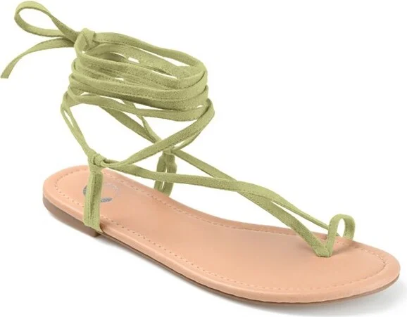 Journee Collection Womens Mischa Ankle Wrap Low Block Heel Sandals Olive 6