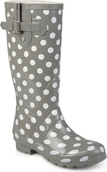 Journee Collection Women's Mist Block Heel Rain Boots Grey Dot