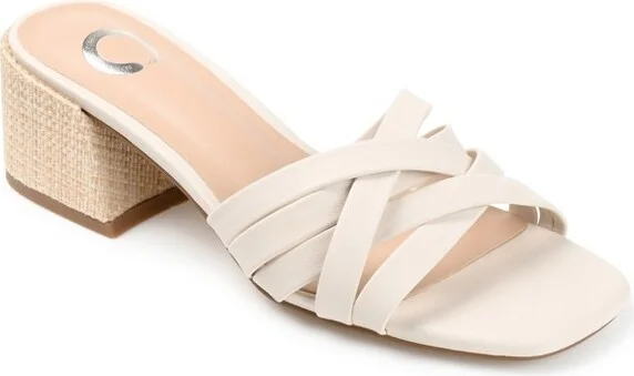 Journee Collection Womens Moree Open Square Toe Block Heel Sandals Ivory 9.5