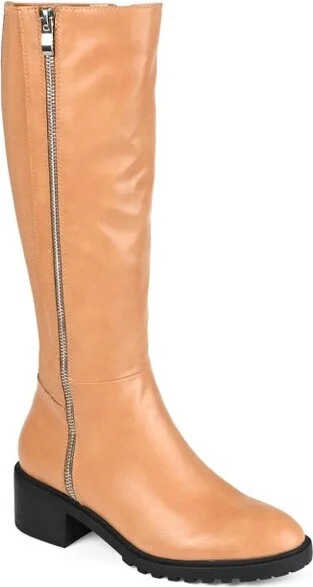 Journee Collection Women's Morgaan Stacked Heel Knee High Boots Tan