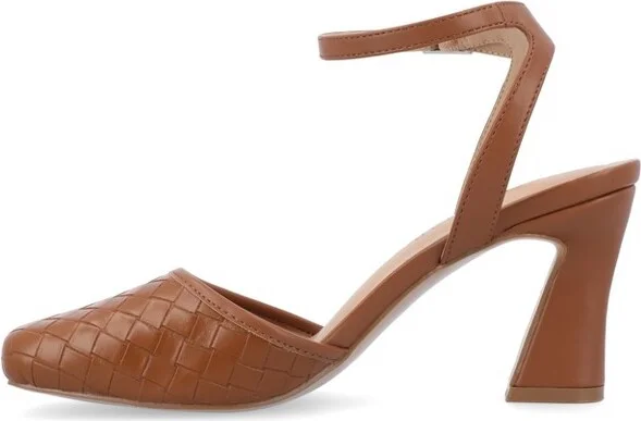 Journee Collection Women's Moriah Embossed Ankle Strap Square Toe Pumps Tan - Image 2