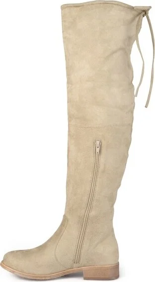 Journee Collection Women's Mount Stacked Heel Over The Knee Boots Taupe - Image 2