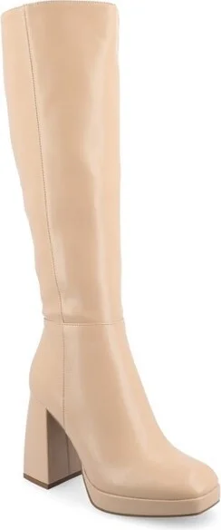 Journee Collection Women's Mylah Platform Square Toe Boots, Nude