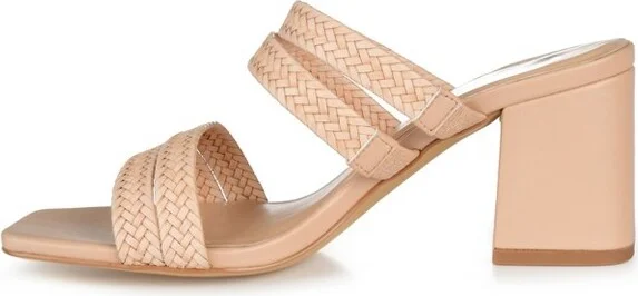 Journee Collection Women's Natia Open Toe Mid Block Heel Pumps Brown - Image 2