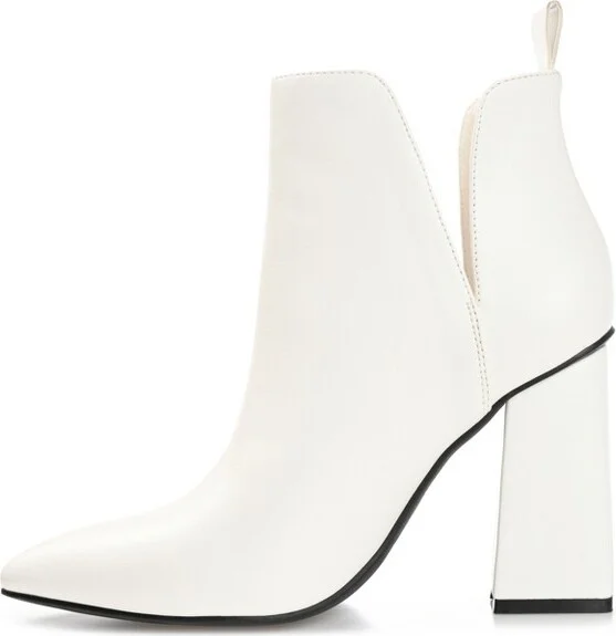 Journee Collection Women's Neima Pointed Toe Block Heel Ankle Booties White - Image 2