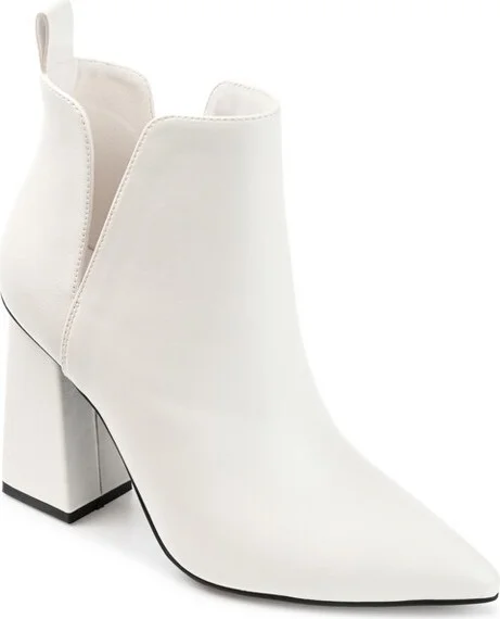 Journee Collection Women's Neima Pointed Toe Block Heel Ankle Booties White