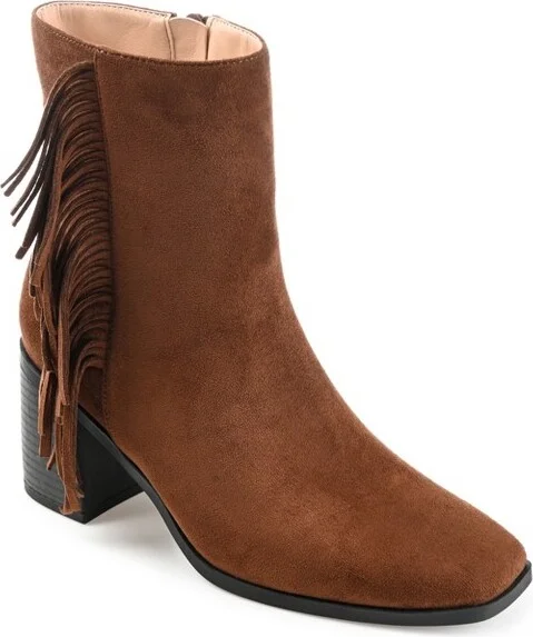Journee Collection Womens Noriah Tru Comfort Foam Inside Zip Stacked Heel Booties Brown 7.5