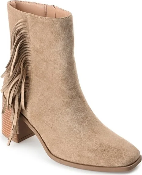Journee Collection Womens Noriah Tru Comfort Foam Inside Zip Stacked Heel Booties Tan 9.5