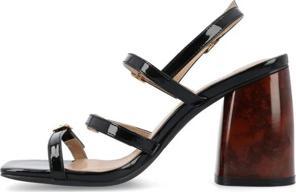 Journee Collection Women's Norina Faux Marble Block Heel Sandals, Black - Image 2