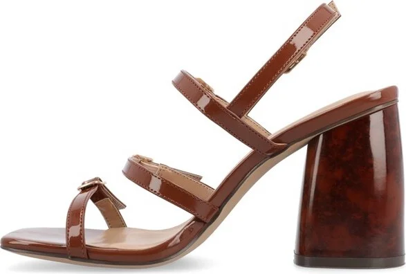 Journee Collection Women's Norina Faux Marble Block Heel Sandals, Black - Image 3