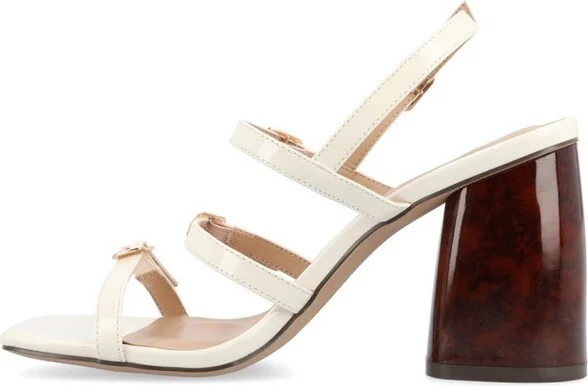 Journee Collection Women's Norina Faux Marble Block Heel Sandals, Black - Image 4
