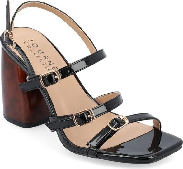 Journee Collection Women's Norina Faux Marble Block Heel Sandals, Black