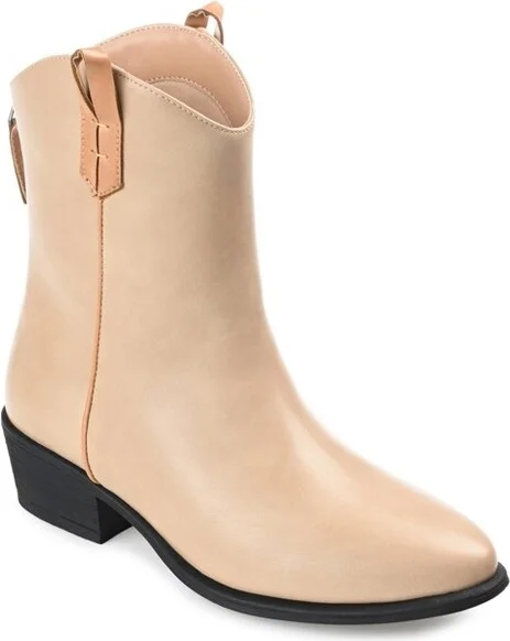 Journee Collection Womens Novva Tru Comfort Foam Back Heel Zip Stacked Heel Booties Tan 10