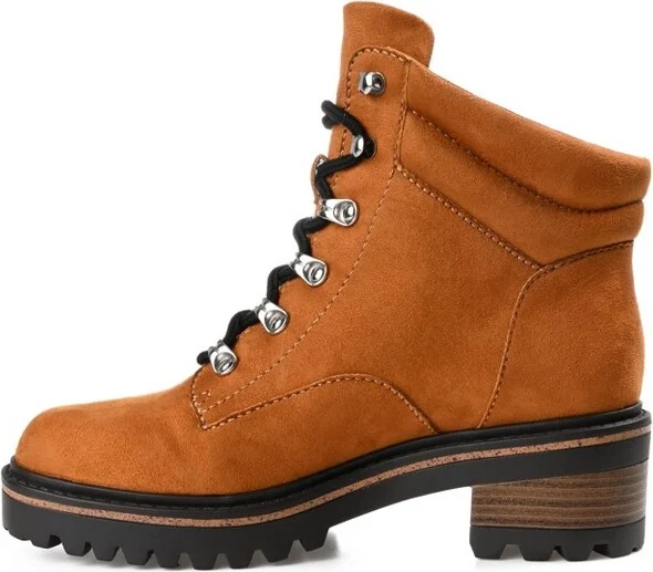 Journee Collection Women's Nyia Lace Up Stacked Heel Booties Cognac - Image 2