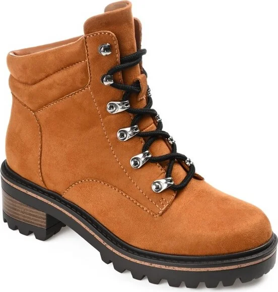 Journee Collection Women's Nyia Lace Up Stacked Heel Booties Cognac