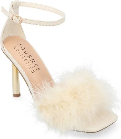Journee Collection Women's Odete Mid Heel Open Toe Pumps Ivory