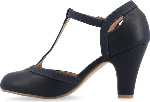 Journee Collection Women's Olina Medium and Wide Width Round Toe High Block Heel Pumps Navy 9WD - Image 2