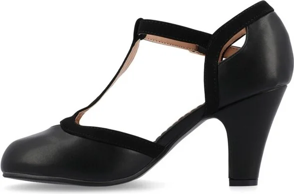 Journee Collection Women's Olina Medium and Wide Width Round Toe High Block Heel Pumps Navy 9WD - Image 5