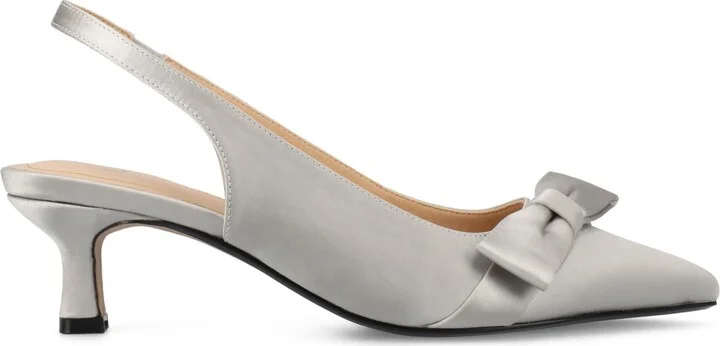 Journee Collection Women's Paloma Bow Kitten Heel Slingback Pumps - Satin/Silver - Image 2