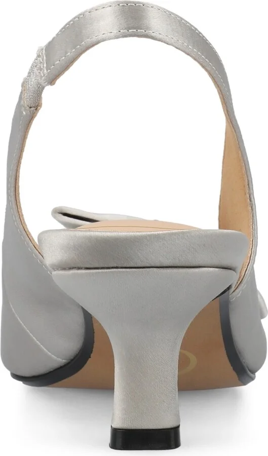 Journee Collection Women's Paloma Bow Kitten Heel Slingback Pumps - Satin/Silver - Image 3