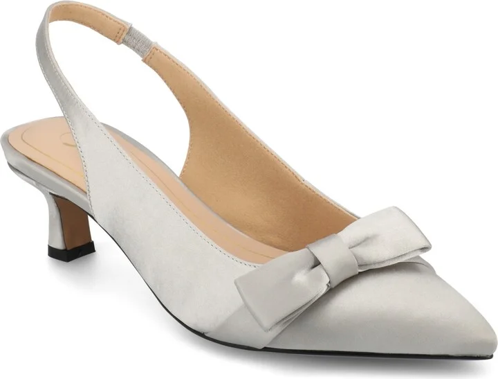 Journee Collection Women's Paloma Bow Kitten Heel Slingback Pumps - Satin/Silver