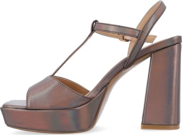 Journee Collection Women's Parson Metallic Vegan Leather Platform Sandals Purple - Image 2