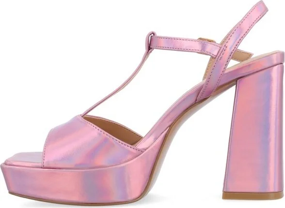 Journee Collection Women's Parson Metallic Vegan Leather Platform Sandals Purple - Image 4