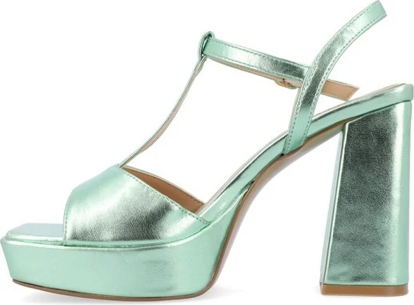 Journee Collection Women's Parson Metallic Vegan Leather Platform Sandals Purple - Image 5