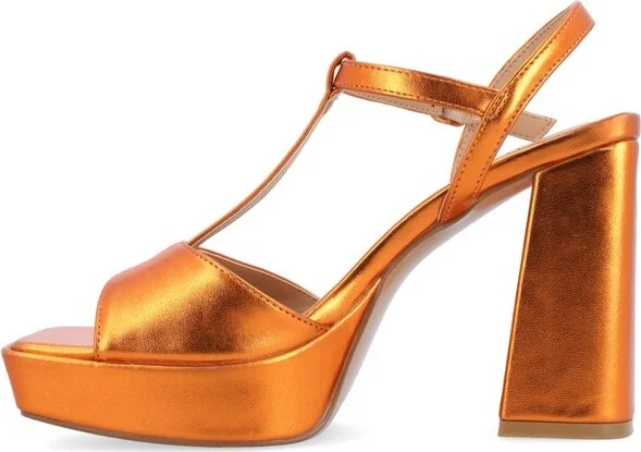 Journee Collection Women's Parson Metallic Vegan Leather Platform Sandals Purple - Image 7