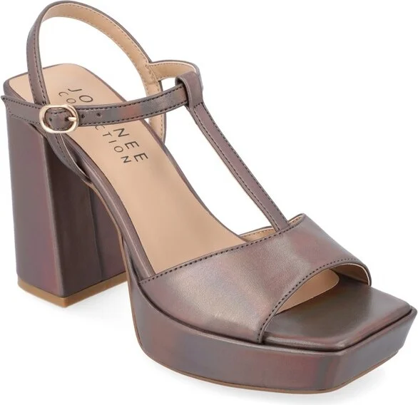 Journee Collection Women's Parson Metallic Vegan Leather Platform Sandals Purple