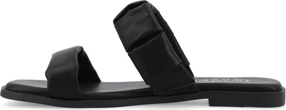 Journee Collection Women's Pegie Slip On Faux Leather Flat Sandals, Black - Image 2