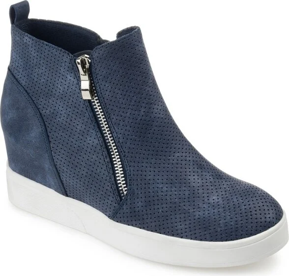 Journee Collection Women's Pennelope Round Toe Double Zip Wedge Sneakers Blue 10WD