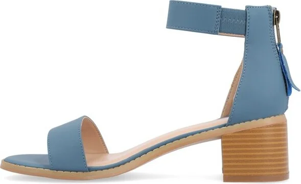 Journee Collection Women's Percy Low Stacked Heel Back Heel Zip Sandals Blue - Image 2