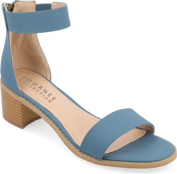 Journee Collection Women's Percy Low Stacked Heel Back Heel Zip Sandals Blue