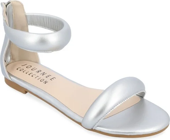 Journee Collection Womens Peytonn Back Heel Zip Ankle Strap Sandals Silver 6