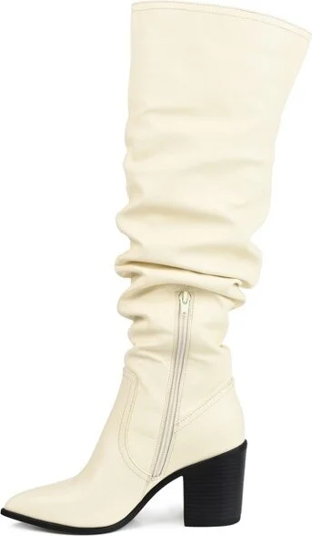 Journee Collection Women's Pia Stacked Heel Over The Knee Boots Bone - Image 2