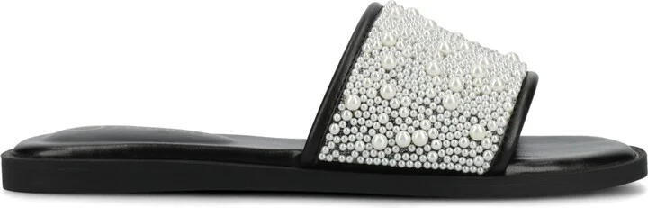 Journee Collection Women's Precly Faux Pearl Single Band Flat Sandals - Image 2