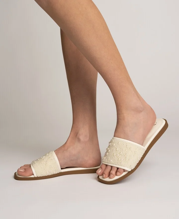 Journee Collection Women's Precly Faux Pearl Single Band Flat Sandals - Image 6