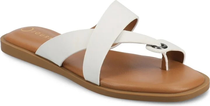 Journee Collection Women's Prizzie Toe Ring Strappy Flat Sandals