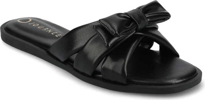 Journee Collection Women's Prylin Bow Slide Flat Sandals