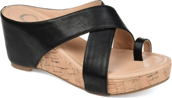 Journee Collection Women's Rayna Wedge Heel Slip On Sandals Black