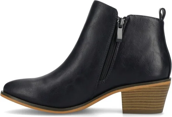 Journee Collection Women's Rebel Outside Zip Stacked Heel Booties Navy - Image 2