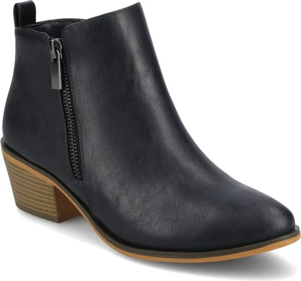 Journee Collection Women's Rebel Outside Zip Stacked Heel Booties Navy