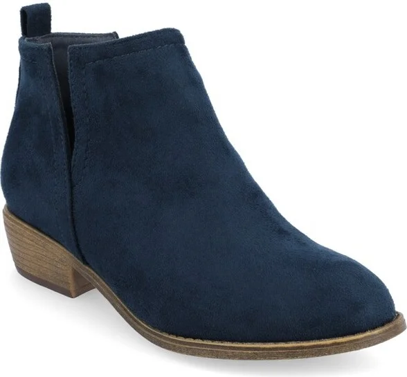 Journee Collection Women's Rimi Pull On Stacked Heel Booties Blue