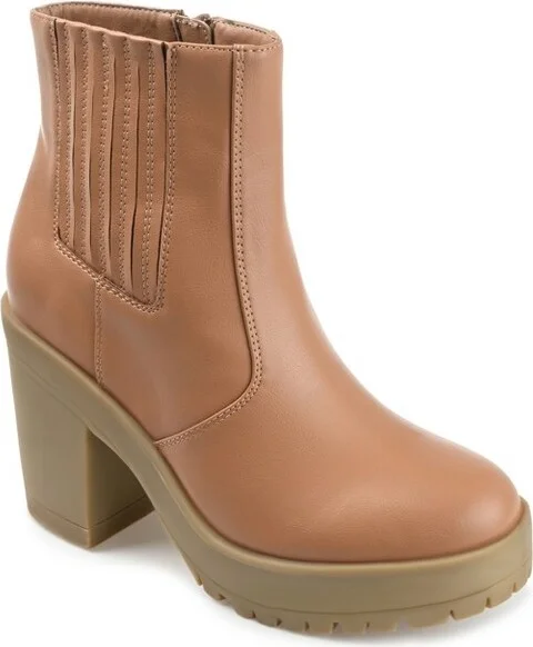 Journee Collection Women's Riplee Almond Toe Platform Ankle Booties Tan