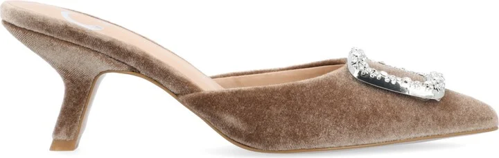 Journee Collection Women's Rishie Ornamented Kitten Heel Velvet Slip On Pumps - Image 2