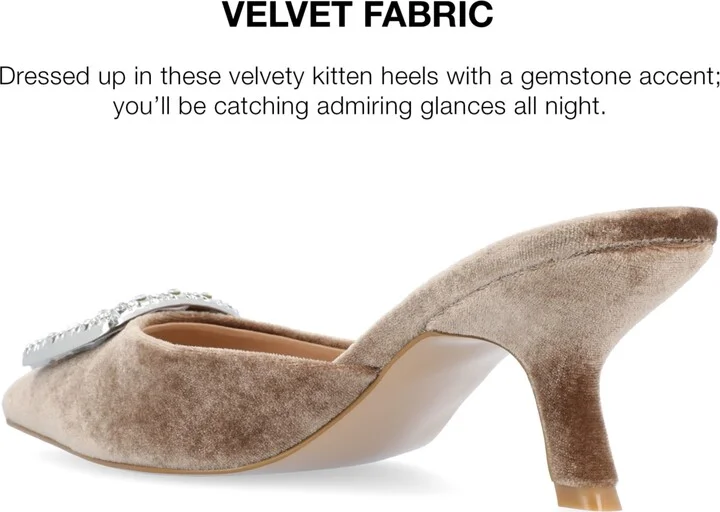 Journee Collection Women's Rishie Ornamented Kitten Heel Velvet Slip On Pumps - Image 3