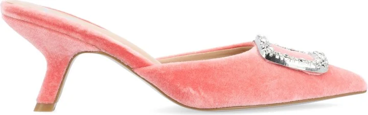 Journee Collection Women's Rishie Ornamented Kitten Heel Velvet Slip On Pumps - Image 7