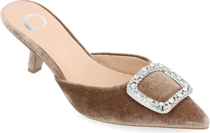 Journee Collection Women's Rishie Ornamented Kitten Heel Velvet Slip On Pumps