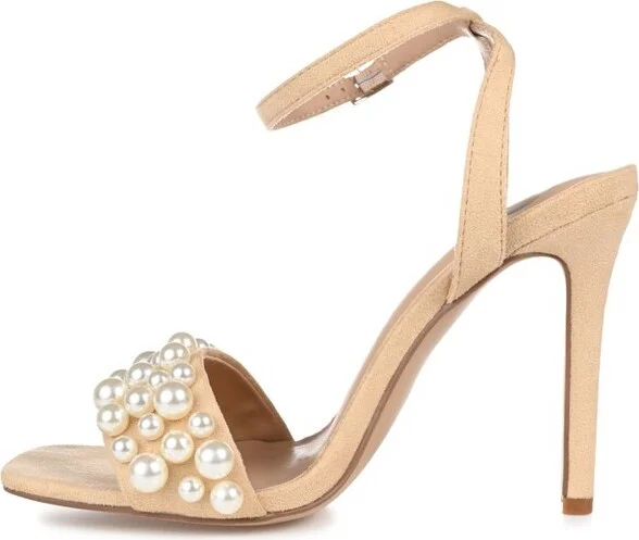 Journee Collection Women's Romey Buckle High Stiletto Open Toe Pumps Tan - Image 3